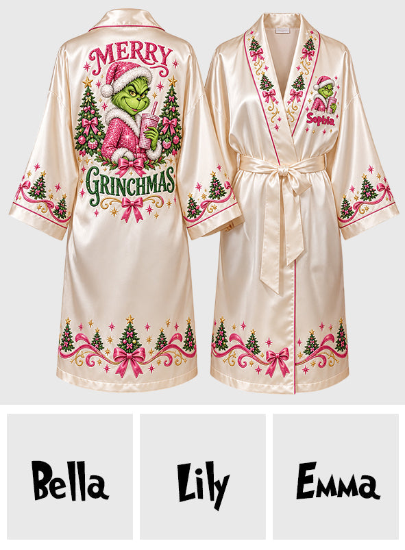 Merry Grinchmas - Personalized Stole Christmas Satin Robe