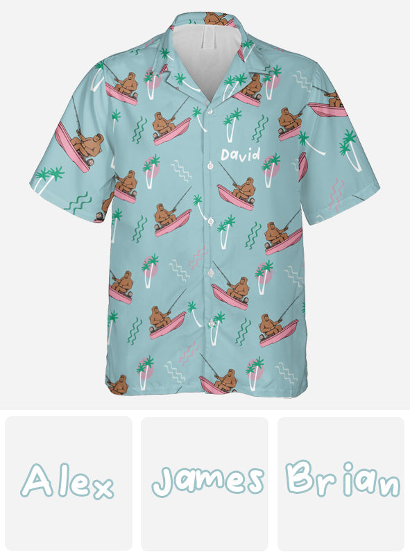 T-shirt de pêche humoristique Bigfoot - Chemise hawaïenne de pêche personnalisée