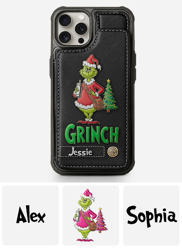 Joyeux Grinchmas - Étui portefeuille/téléphone personnalisé avec étole de Noël