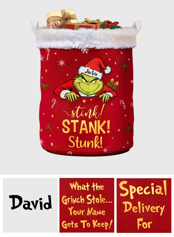 Grinchmas Stool & Keep Basket - Personalized Stole Christmas Storage Basket