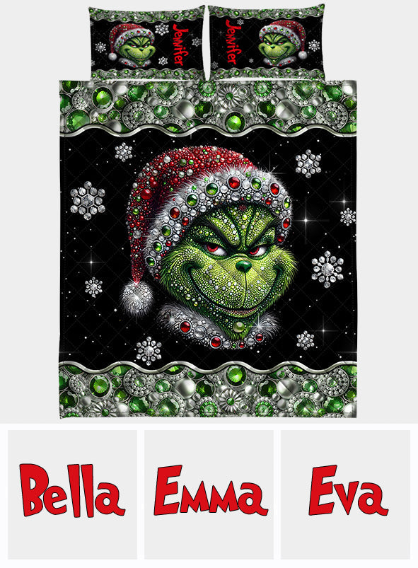 Joyeux Grinchmas - Ensemble de courtepointe de Noël avec étole personnalisée