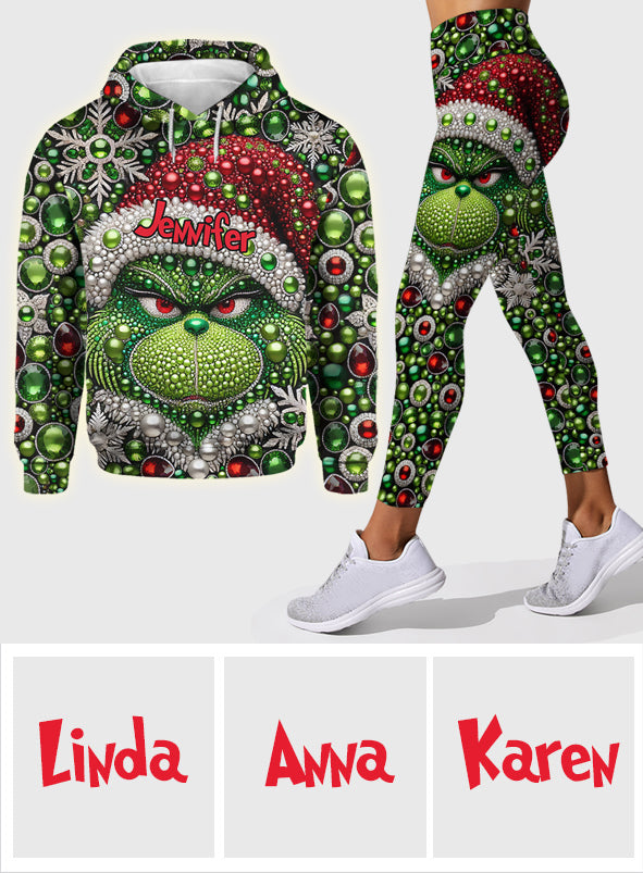 Joyeux Grinchmas ! - Sweat à capuche et legging personnalisés avec étole de Noël