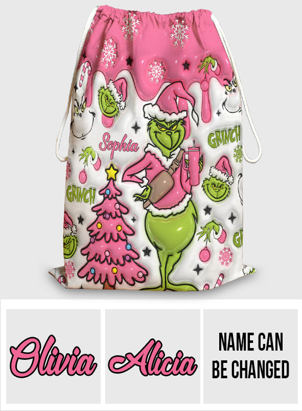Merry Grinchmas - Personalized Stole Christmas Drawstring Tote Bag