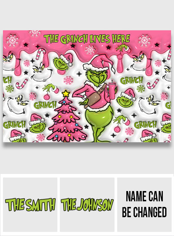 Le Grinch vit ici - Paillasson de porte personnalisé « Étole de Noël »