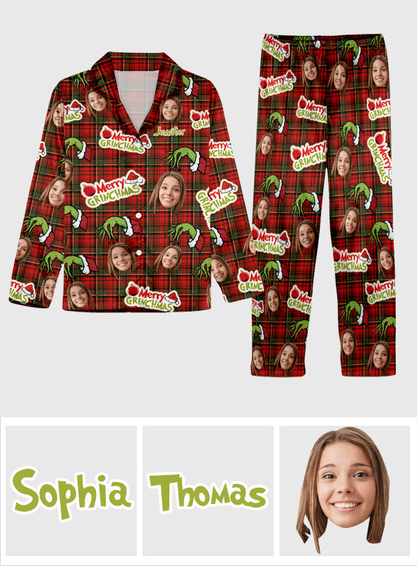 Merry Grinchmas - Personalized Stole Christmas Button Down Pajamas