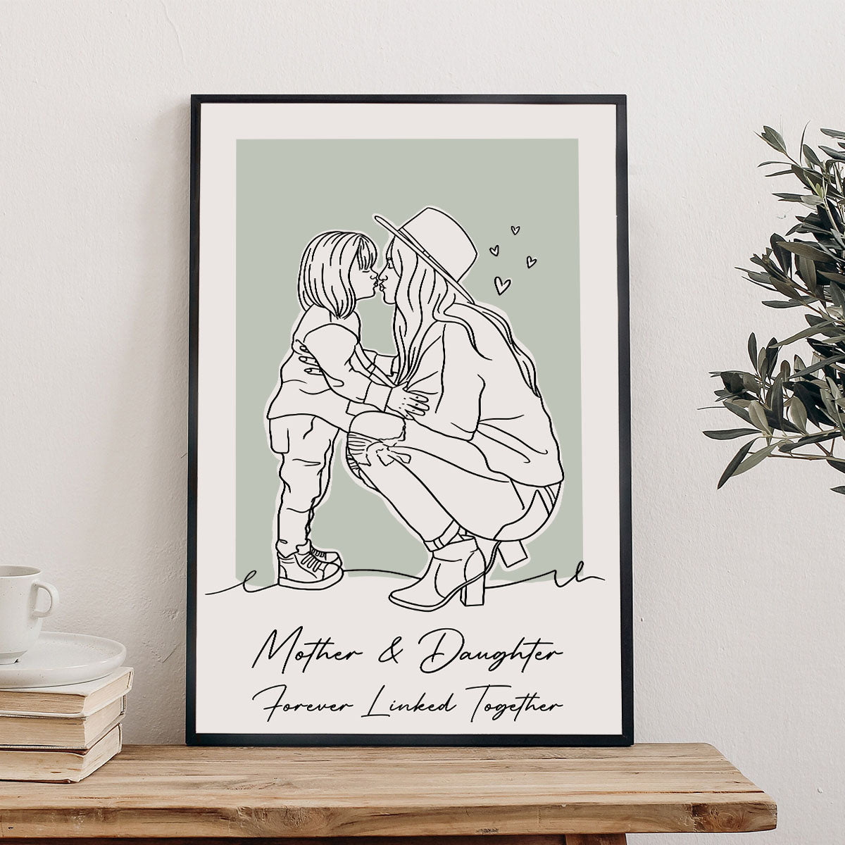 Portrait au trait personnalisé - Toile et affiche personnalisées pour maman