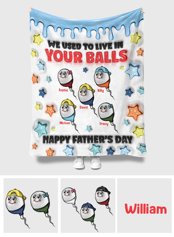Couverture personnalisée pour papa « On vivait dans tes couilles »