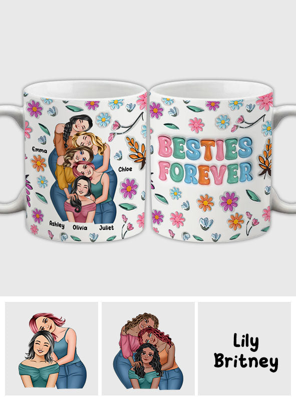 Besties Forever Floral Style - Personalized Bestie Mug
