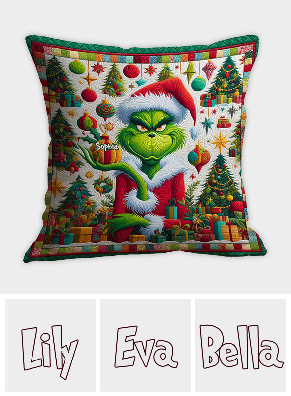 Joyeux Grinchmas - Coussin décoratif de Noël personnalisé avec étole