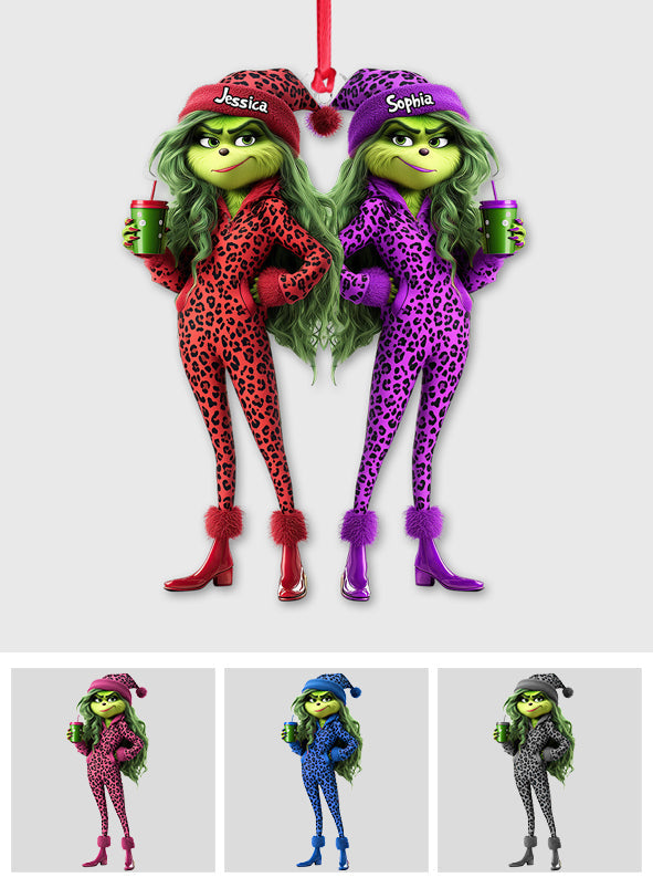 Meilleures amies Grinch Squad - Ornement de Noël transparent personnalisé en forme d'étole