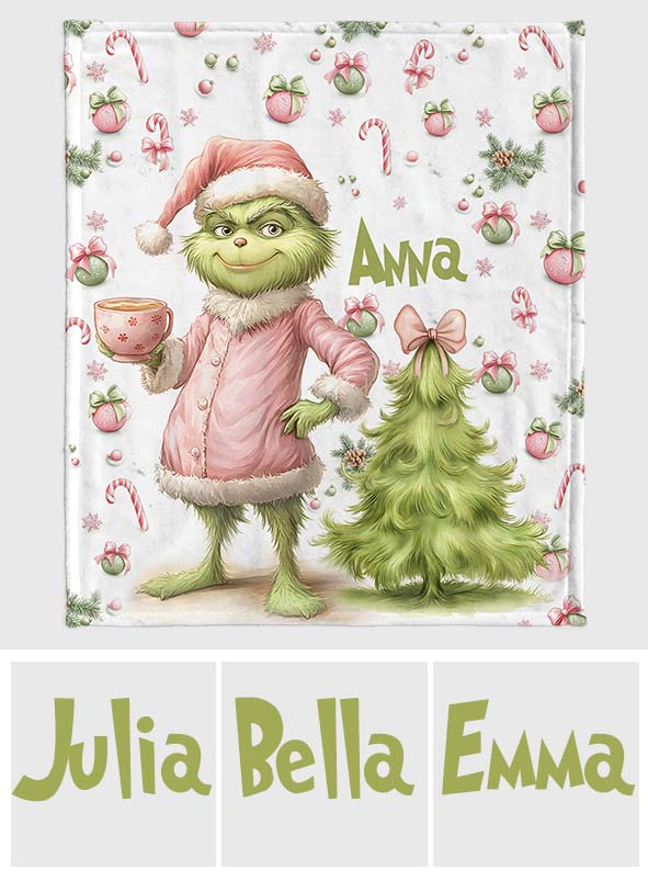 Étole de Noël personnalisée rose Grinchy et verte - Couverture de Noël