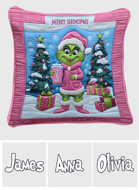 Coussin décoratif de Noël personnalisé Grinchy Green Lady - Étole