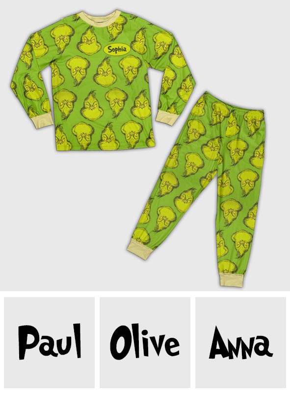 Ensemble pyjama de Noël vert avec étole personnalisée