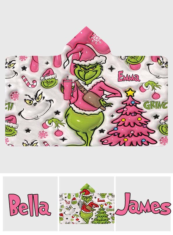 Pink Christmas - Personalized Stole Christmas Hooded Blanket