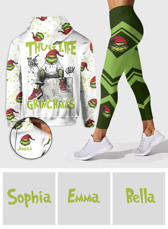 Joyeux Grinchmas ! - Sweat à capuche et legging personnalisés avec étole de Noël