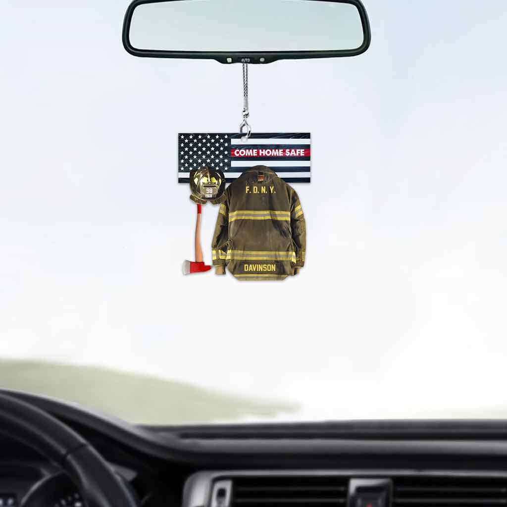 Rentrez sains et saufs - Ornement de voiture transparent personnalisé pour pompiers