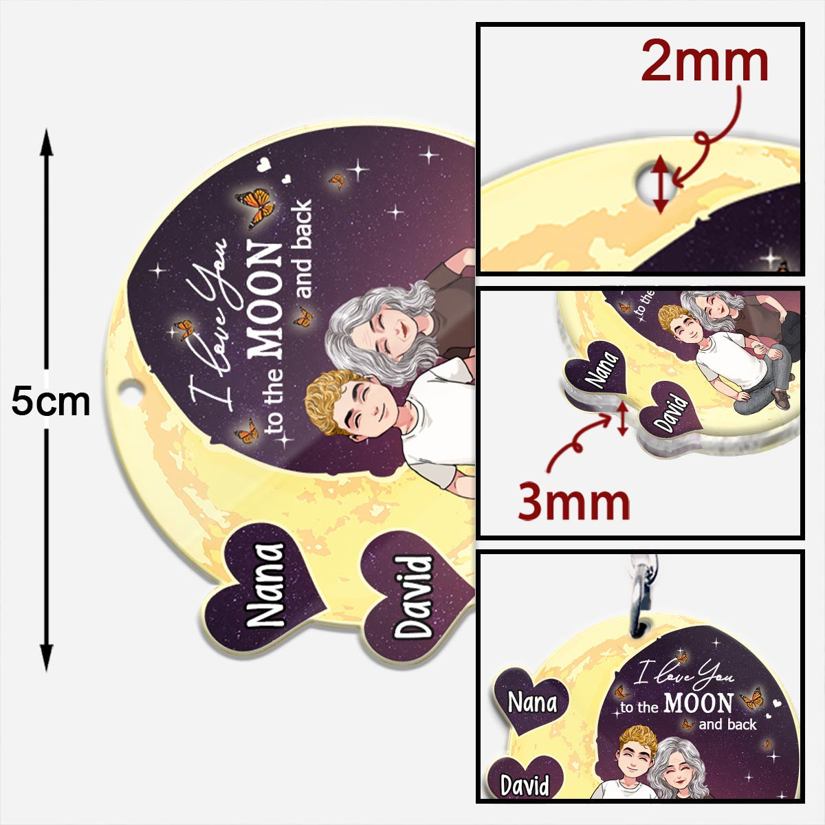 Aller sur la Lune et retour - Cadeau pour maman, grand-mère - Porte-clés personnalisé