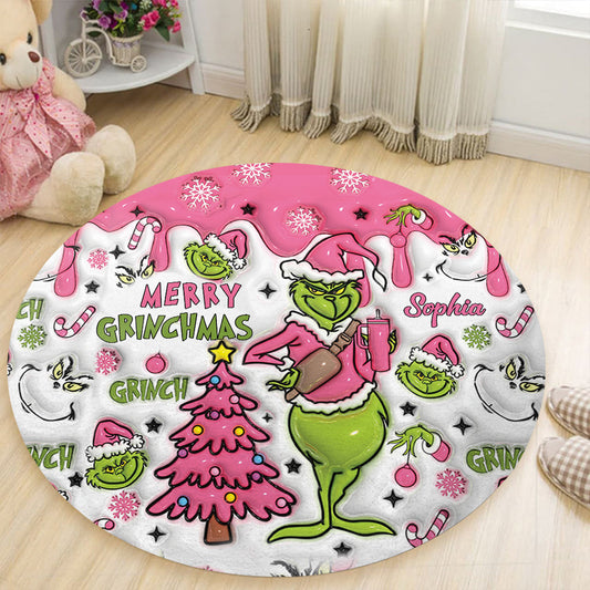 Joyeux Grinchmas - Tapis rond de Noël personnalisé avec étole