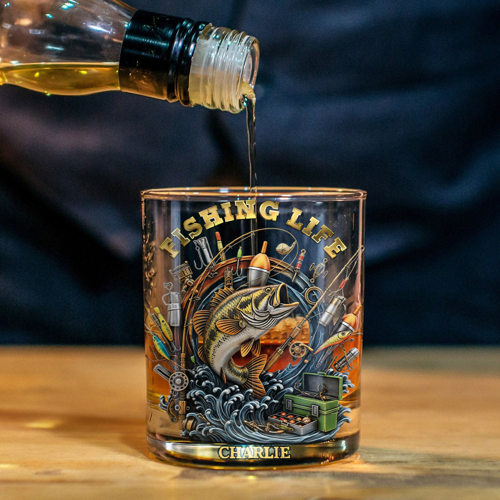 Vie de pêcheur - Verre à whisky personnalisé sur le thème de la pêche