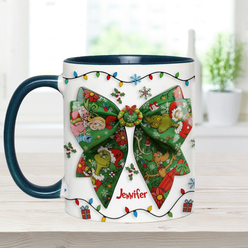 Mug personnalisé Green Ribbon Mischief Naughty - Étole de Noël
