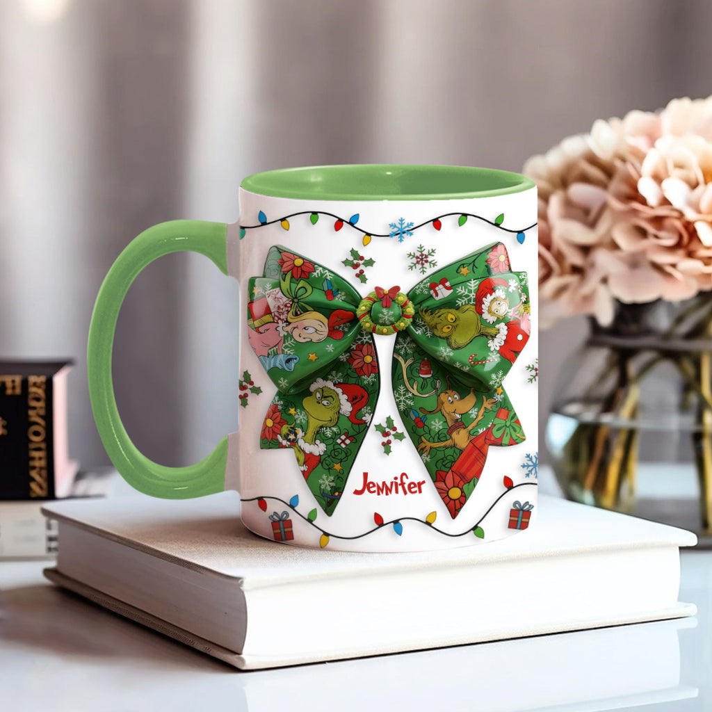 Mug personnalisé Green Ribbon Mischief Naughty - Étole de Noël