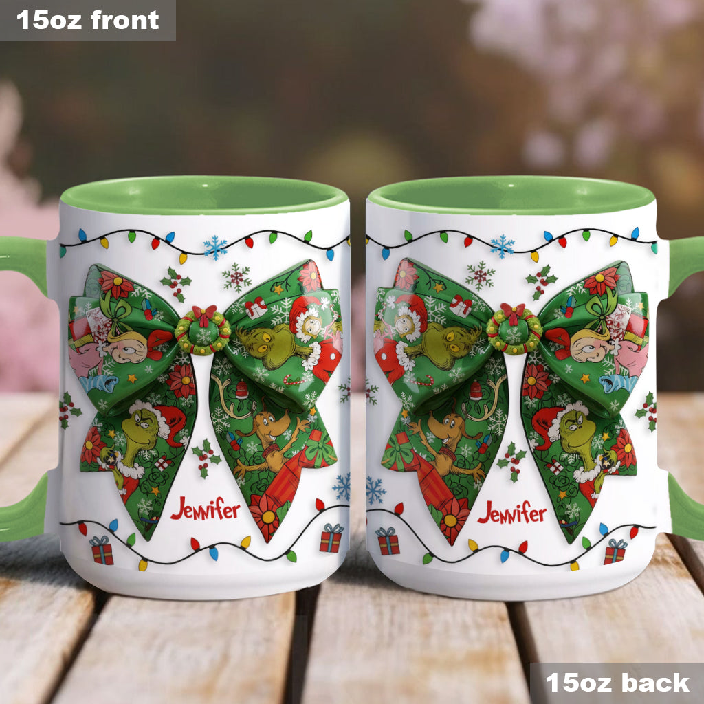 Mug personnalisé Green Ribbon Mischief Naughty - Étole de Noël