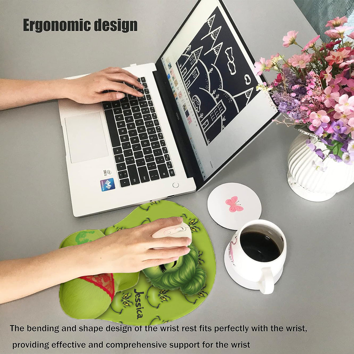 Tapis de souris 3D personnalisé « Étole de Noël » inspiré du film Green Creature