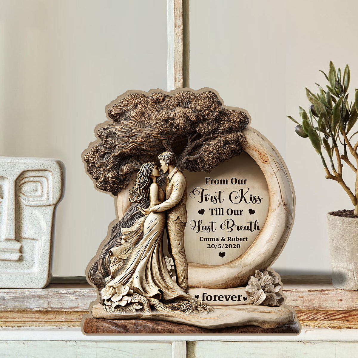 De notre premier baiser à notre dernier souffle - Plaque en bois personnalisée pour couple
