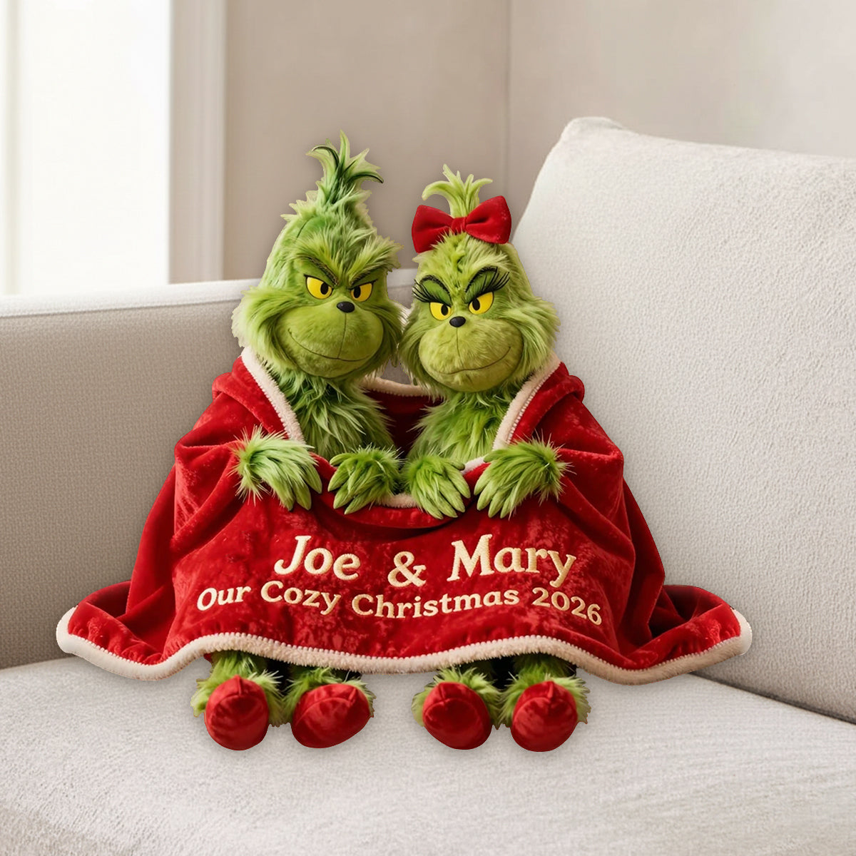 Couple Green Monster Cozy Christmas - Personalized Stole Christmas Premium Faux Fur Pillow