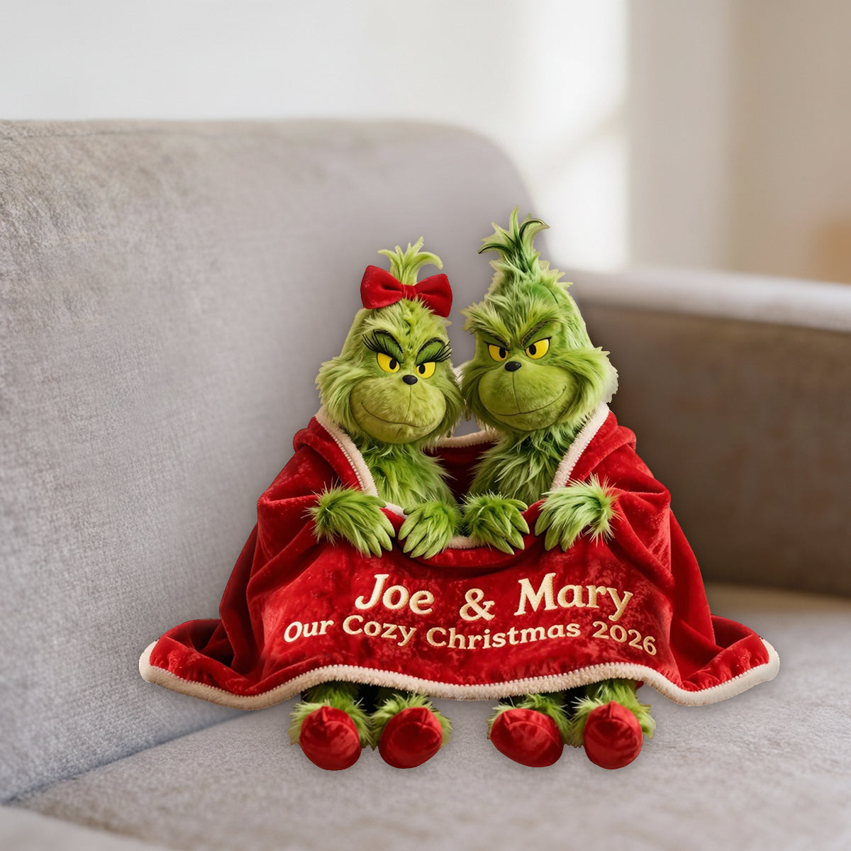 Couple Green Monster Cozy Christmas - Personalized Stole Christmas Premium Faux Fur Pillow