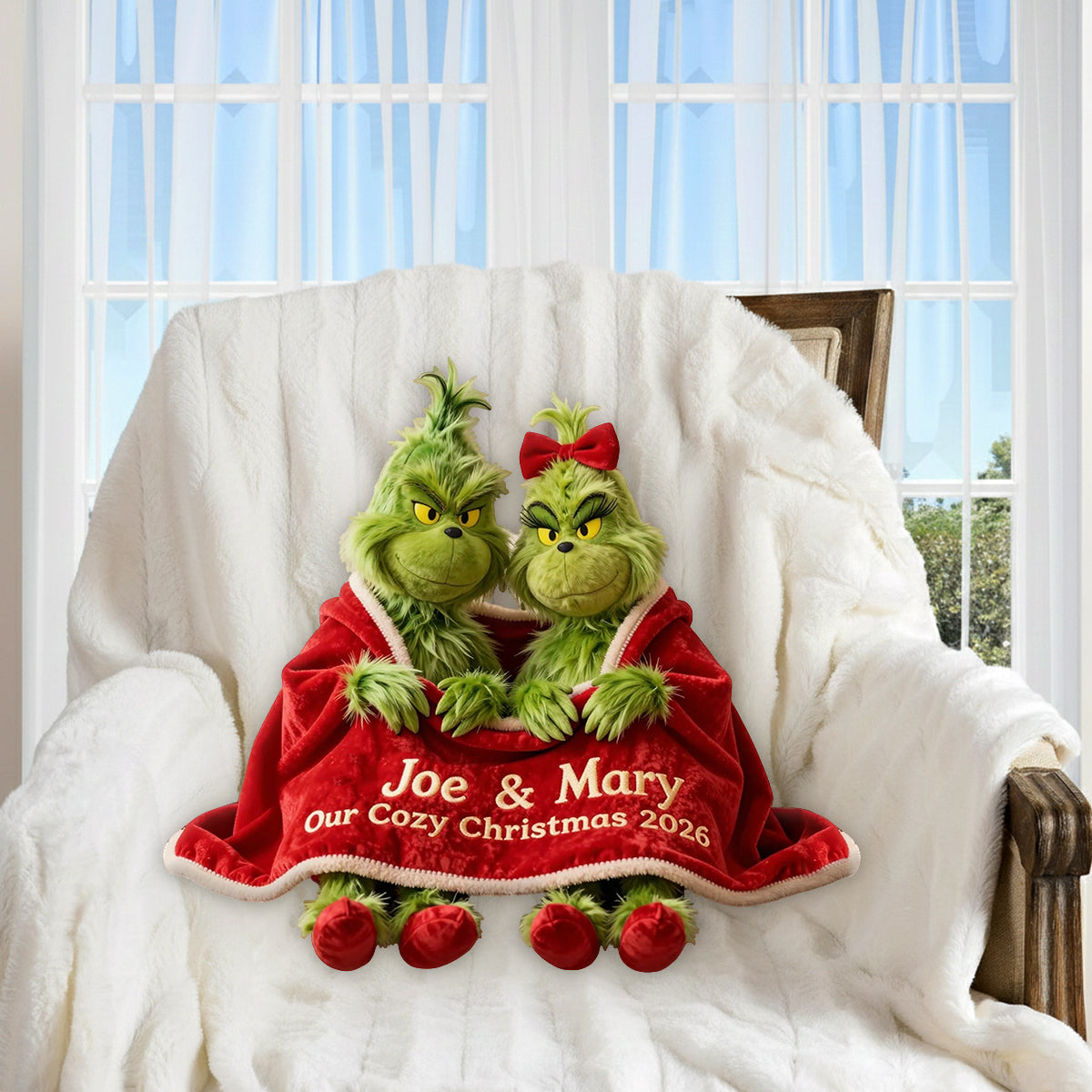 Couple Green Monster Cozy Christmas - Personalized Stole Christmas Premium Faux Fur Pillow
