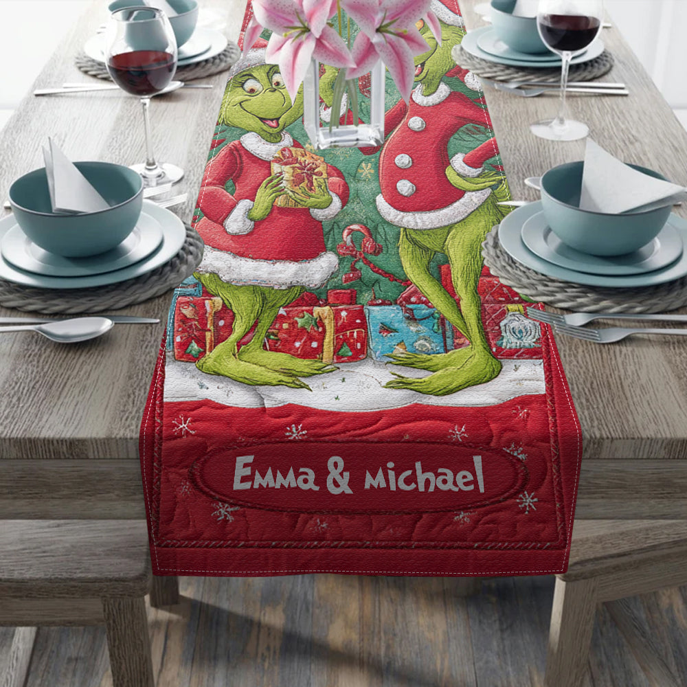Couple Grinchmas - Chemin de table de Noël personnalisé avec étole