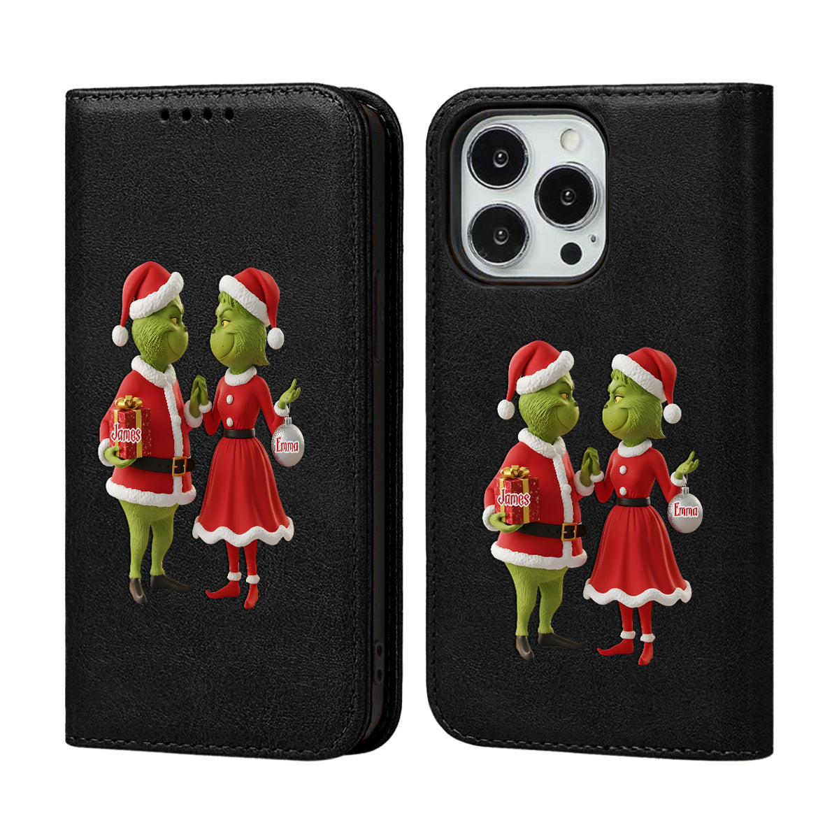 Cadeau de Noël Joyeux Grinchmas - Étui portefeuille/téléphone personnalisé avec bandoulière et motif étole de Noël