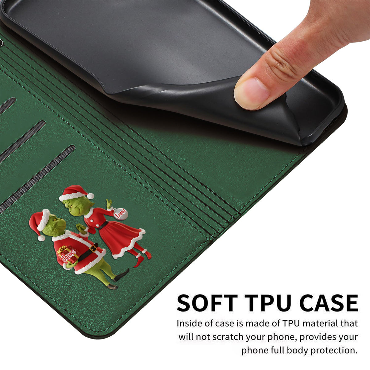Cadeau de Noël Joyeux Grinchmas - Étui portefeuille/téléphone personnalisé avec bandoulière et motif étole de Noël