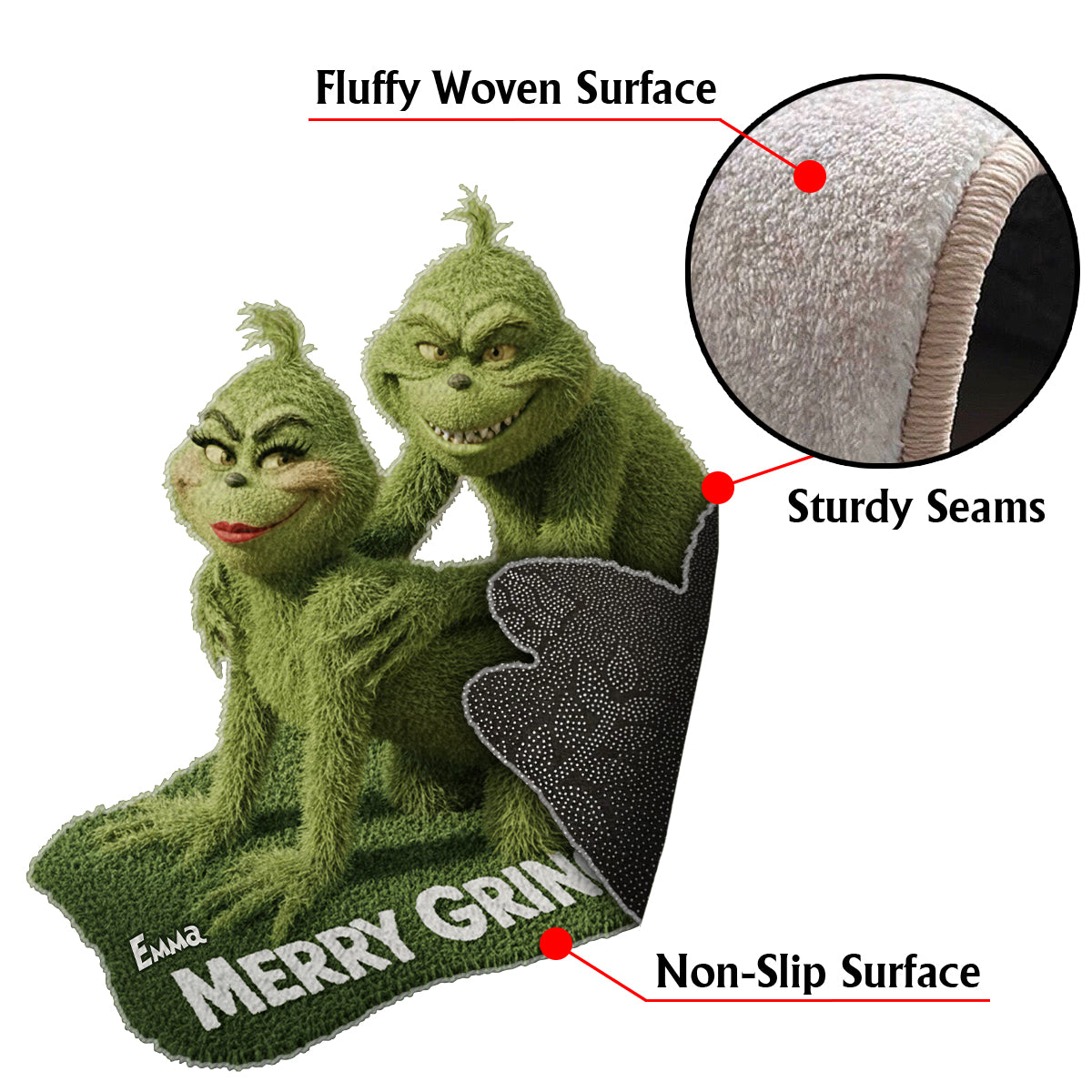 Tapis de Noël antidérapant Green Mischief Holiday - Étole personnalisée