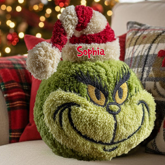 Any Name Green Monster Christmas Gift - Personalized Stole Christmas Shaped Pillow