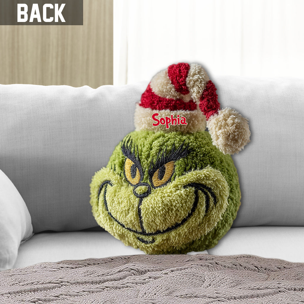 Any Name Green Monster Christmas Gift - Personalized Stole Christmas Shaped Pillow