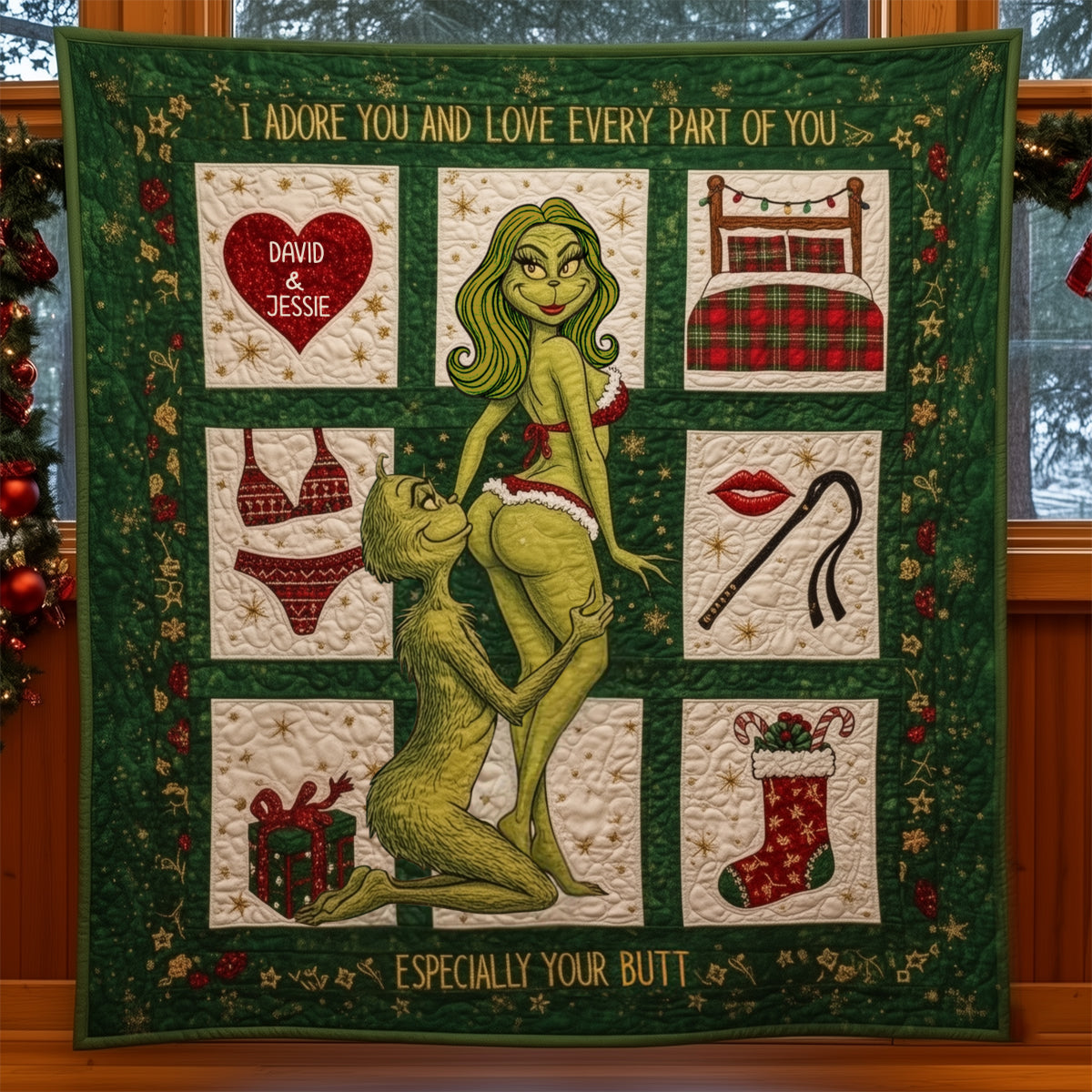 Naughty Green Love - Personalized Stole Christmas Blanket