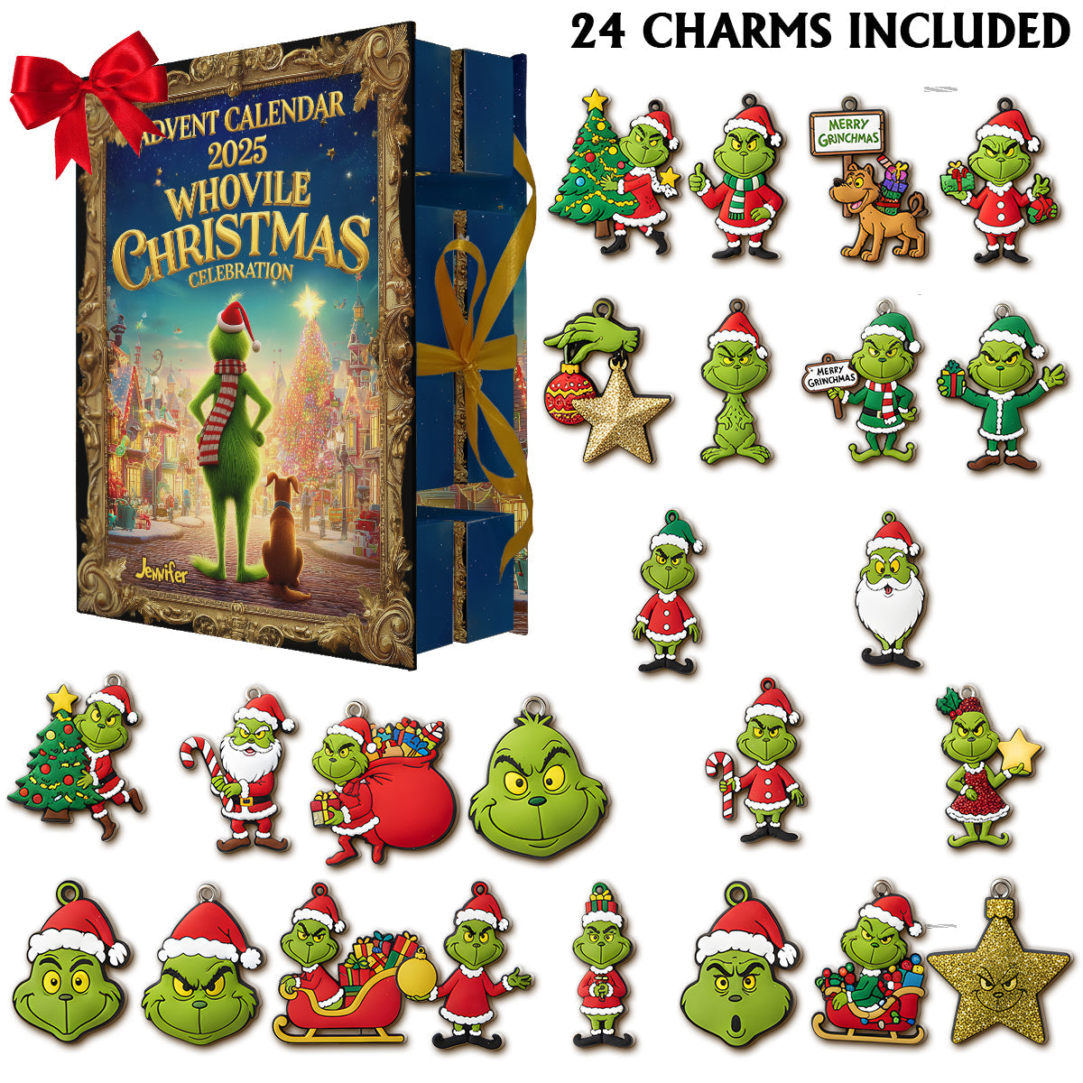 Green Advent Calender - Personalized Stole Christmas Folded Advent Calendar With Ornaments