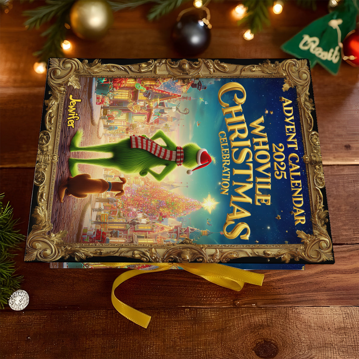 Green Advent Calender - Personalized Stole Christmas Folded Advent Calendar With Ornaments