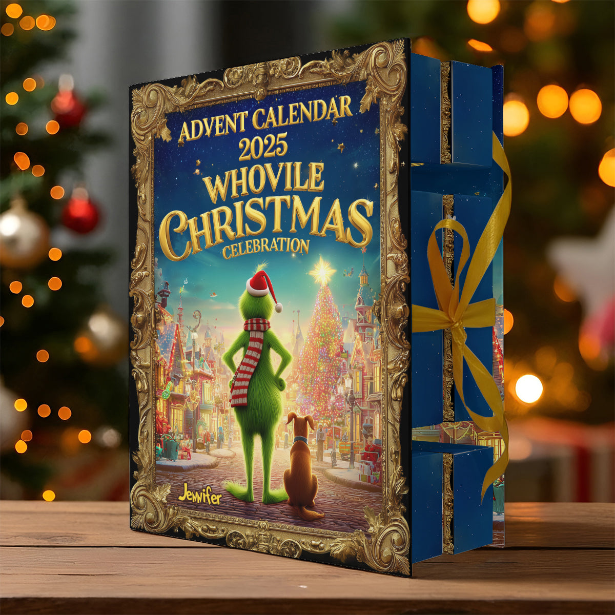 Green Advent Calender - Personalized Stole Christmas Folded Advent Calendar With Ornaments
