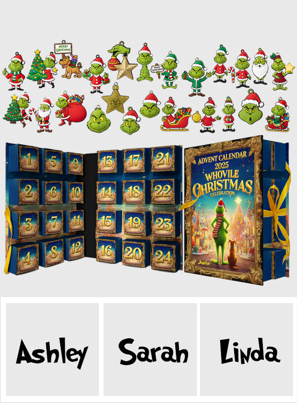 Green Advent Calender - Personalized Stole Christmas Folded Advent Calendar With Ornaments