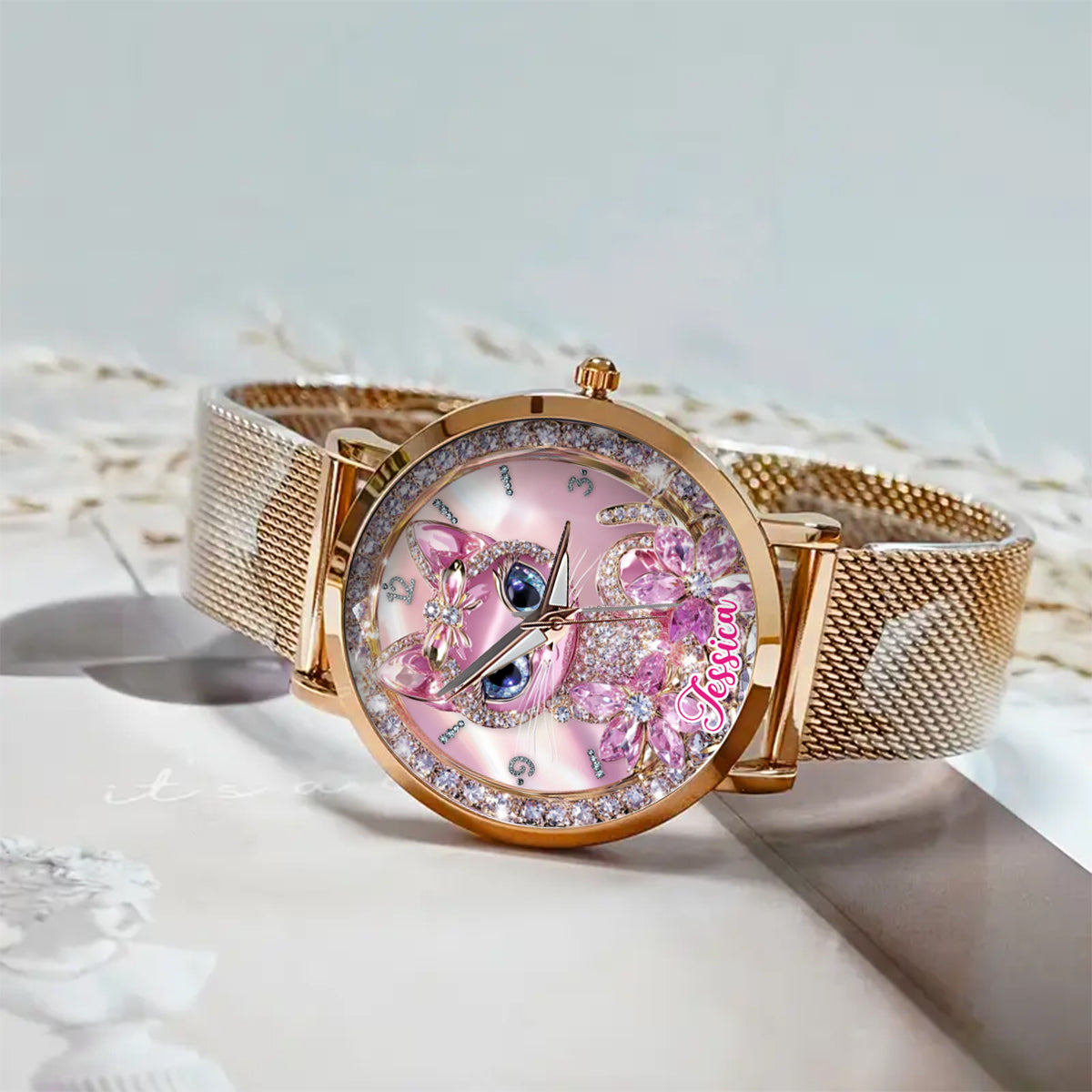 Amoureux des chats - Montre-bracelet personnalisée pour femme avec un chat 