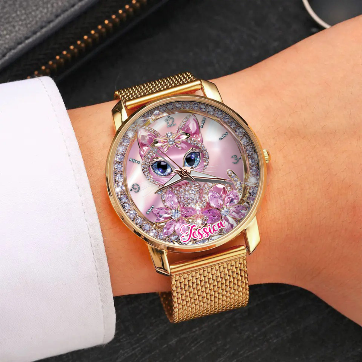Amoureux des chats - Montre-bracelet personnalisée pour femme avec un chat 