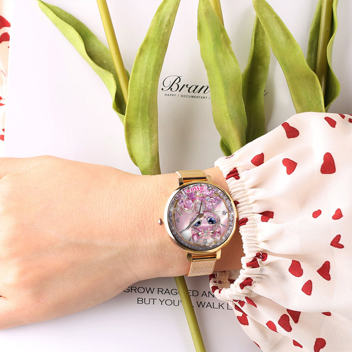 Amoureux des chats - Montre-bracelet personnalisée pour femme avec un chat 