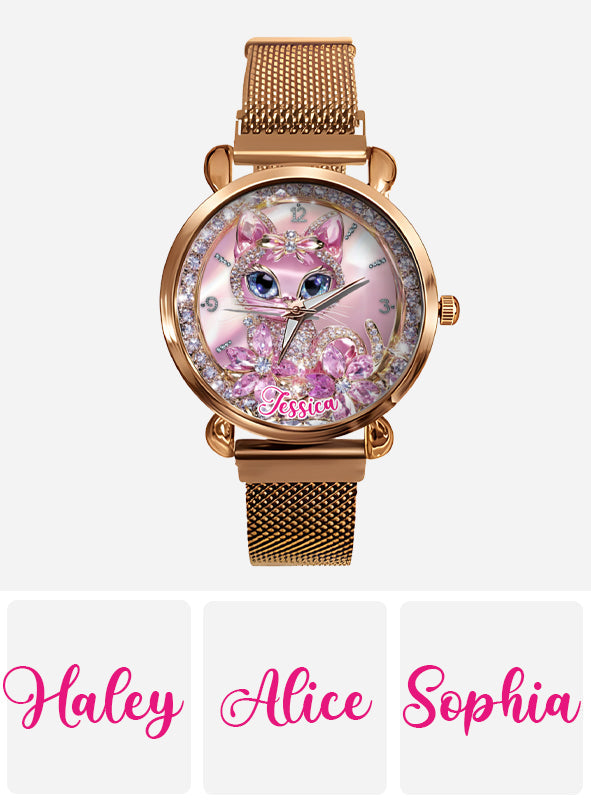 Amoureux des chats - Montre-bracelet personnalisée pour femme avec un chat 