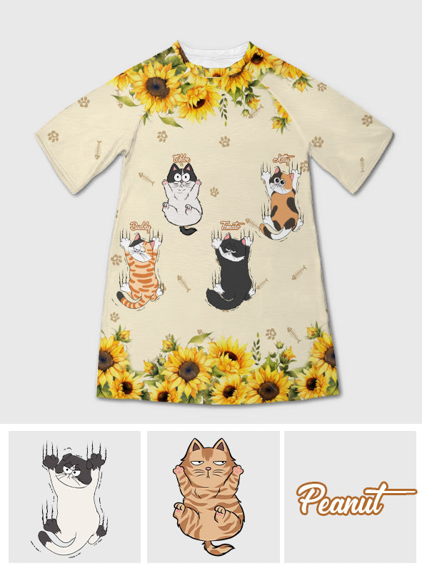 Cute Cats - Personalized Cat Sleep T-shirt Dress