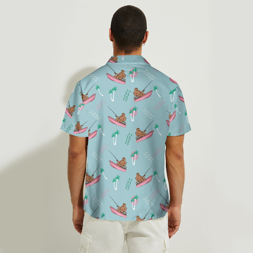 T-shirt de pêche humoristique Bigfoot - Chemise hawaïenne de pêche personnalisée