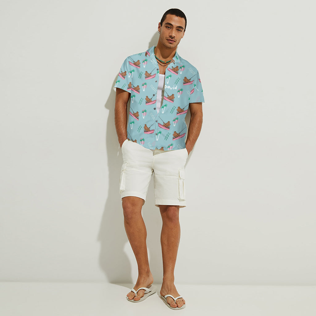 T-shirt de pêche humoristique Bigfoot - Chemise hawaïenne de pêche personnalisée