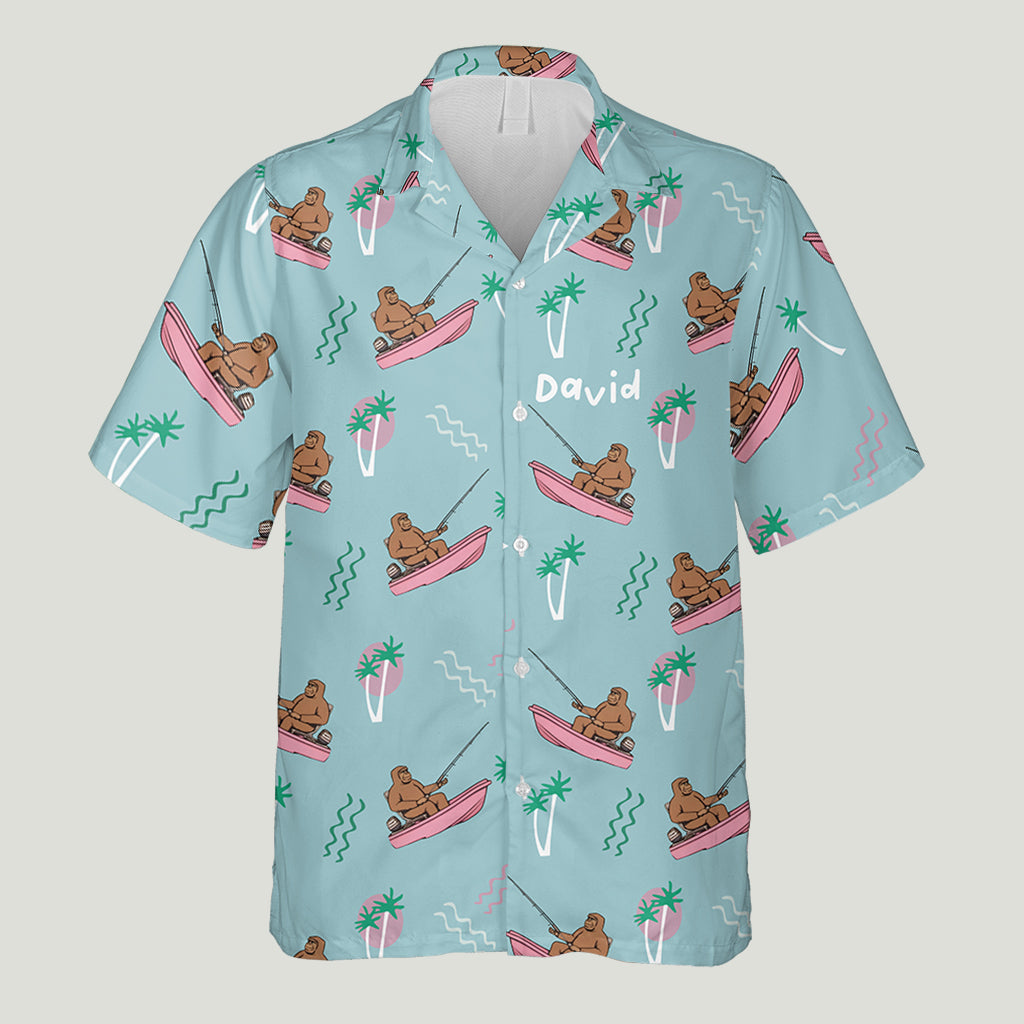 T-shirt de pêche humoristique Bigfoot - Chemise hawaïenne de pêche personnalisée